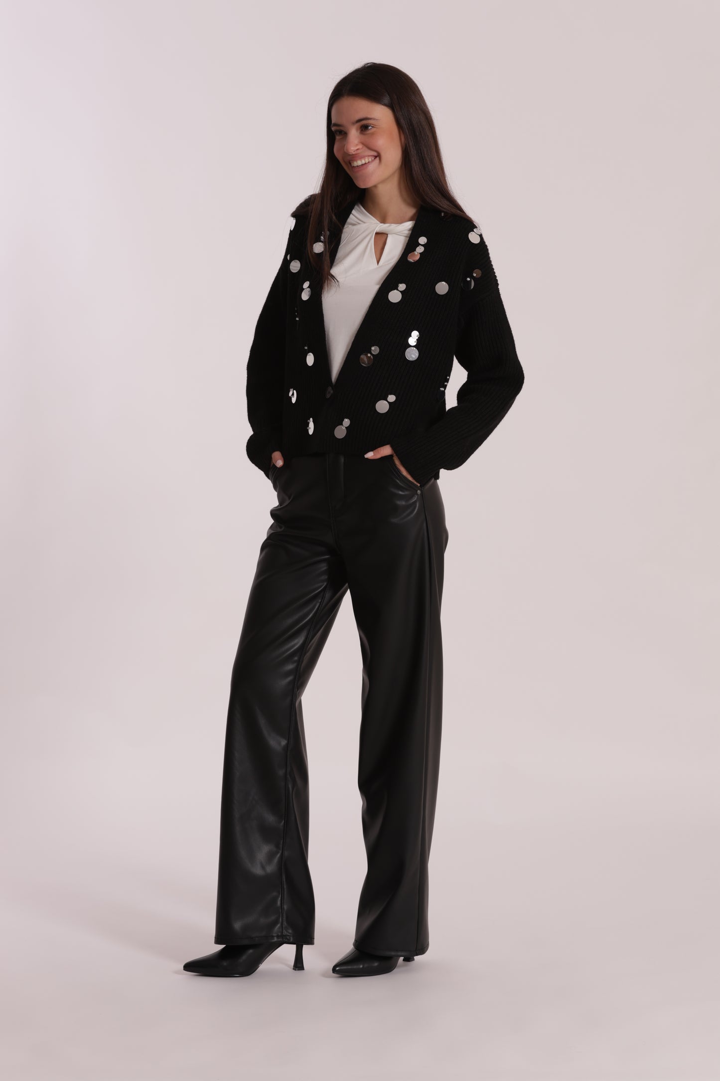 JEANS WIDE LEG SIMIL PELLE