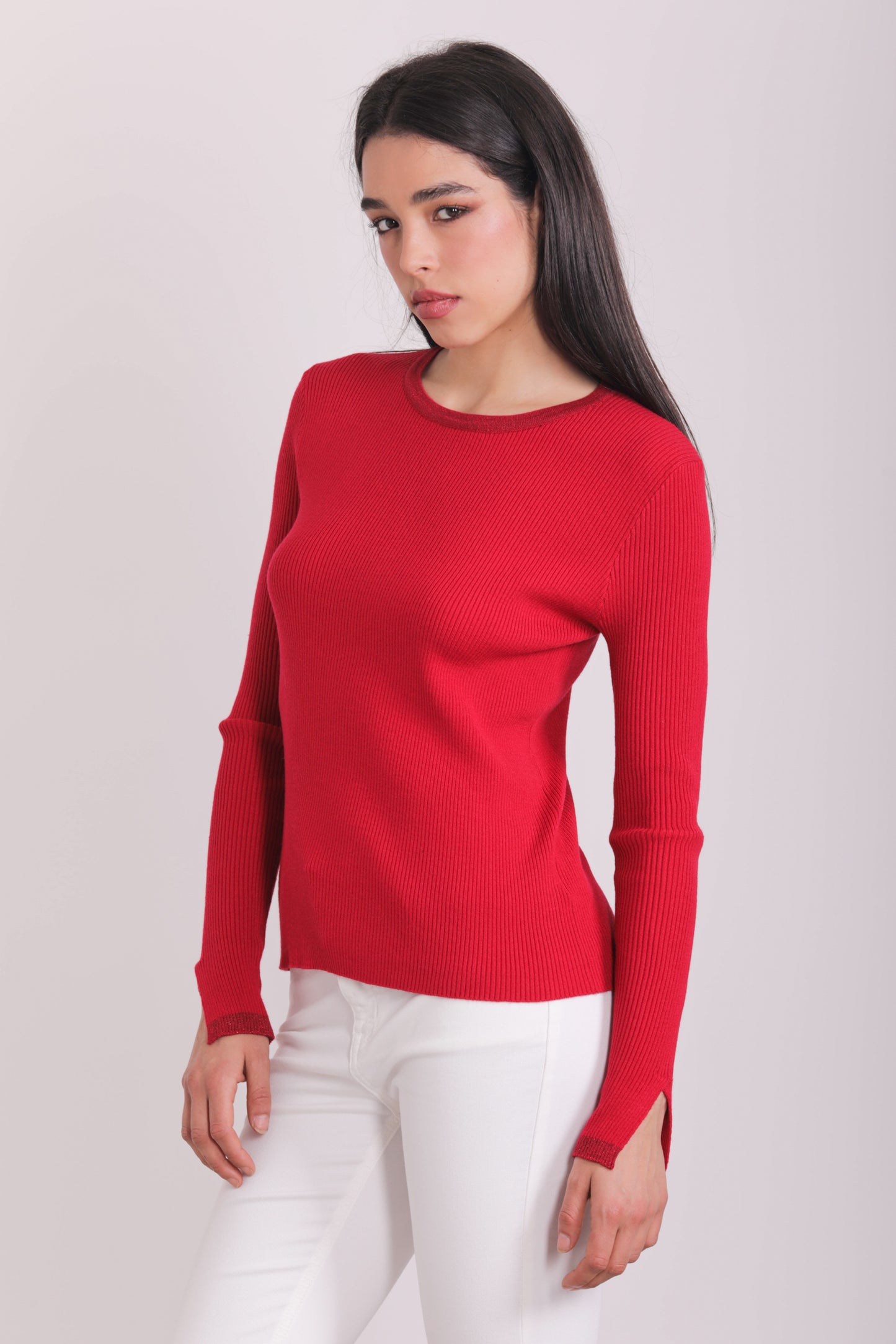 MAGLIA SCOLLO TONDO CON BORDI IN LUREX