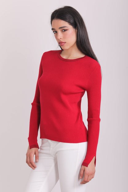 MAGLIA SCOLLO TONDO CON BORDI IN LUREX