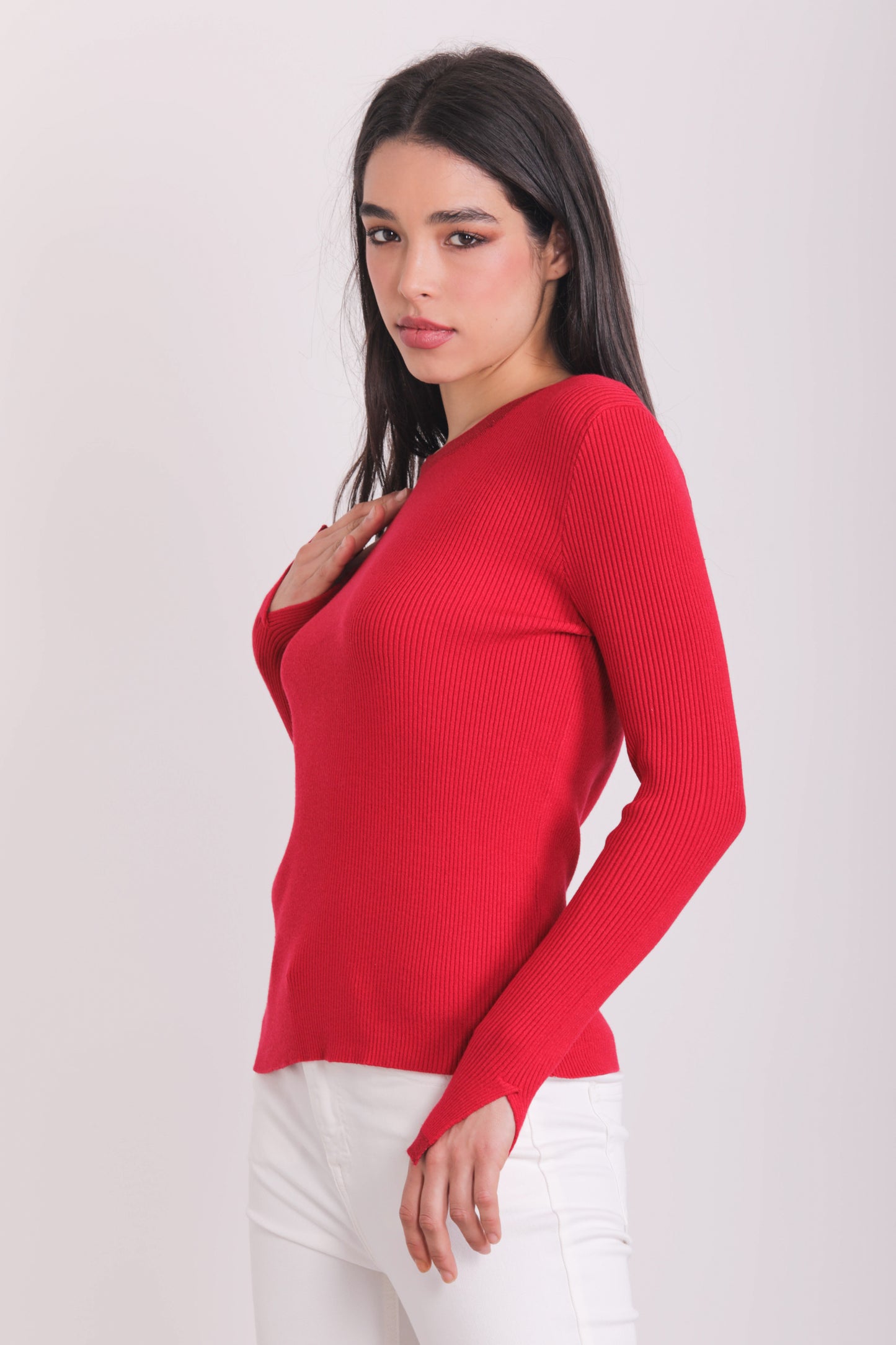 MAGLIA SCOLLO TONDO CON BORDI IN LUREX