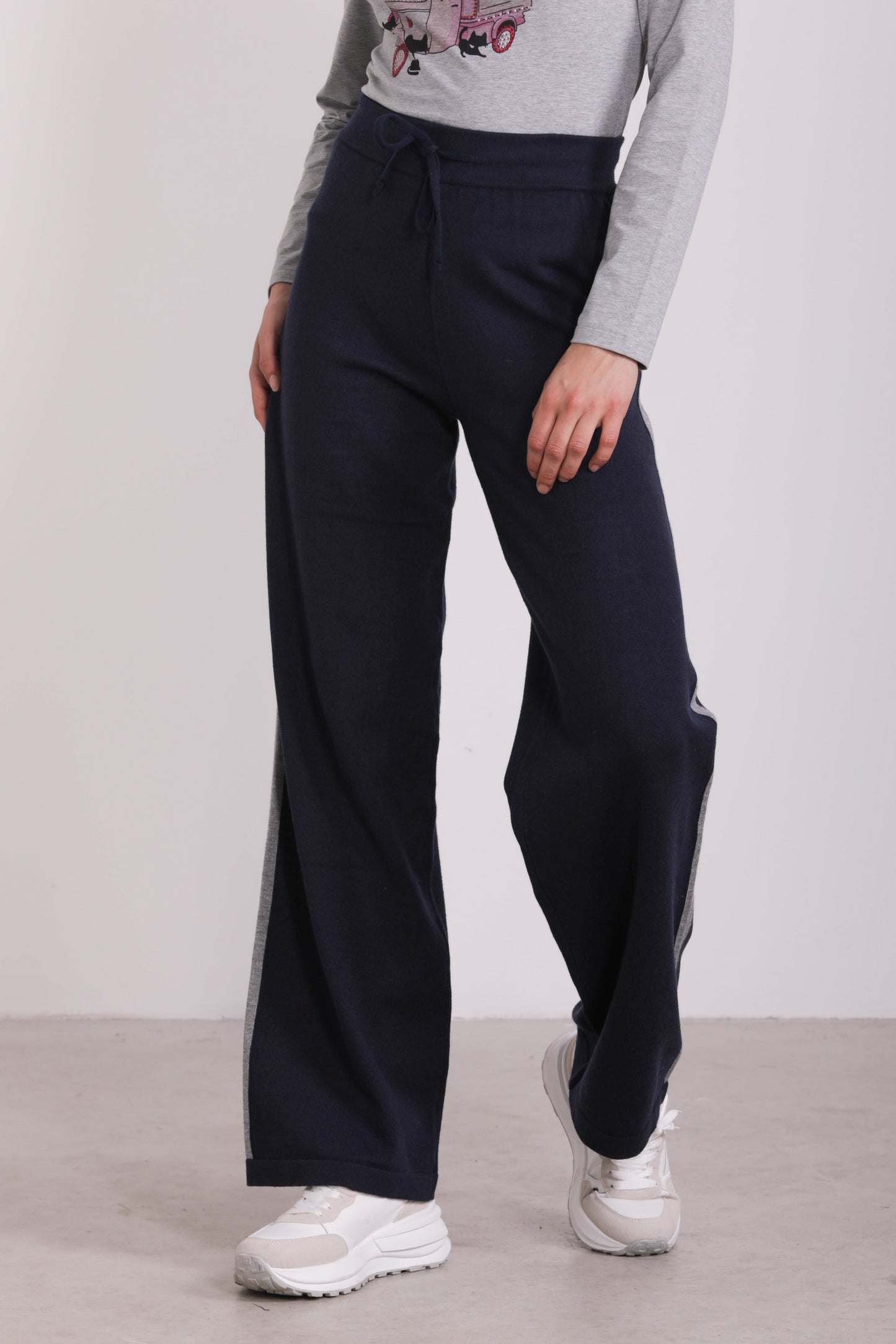 PANTALONE PALAZZO CON BANDE A CONTRASTO