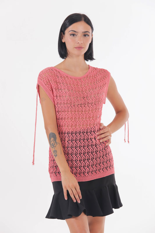 MAGLIA TRAFORATA LUREX CON COULISSE SU MANICHE