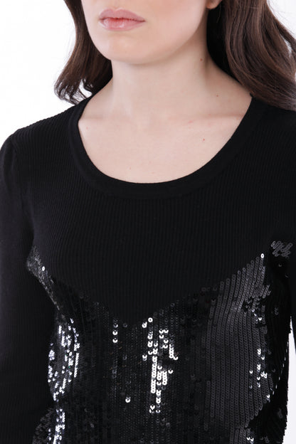 MAGLIA SCOLLO TONDO CON DETTAGLIO PAILLETTES