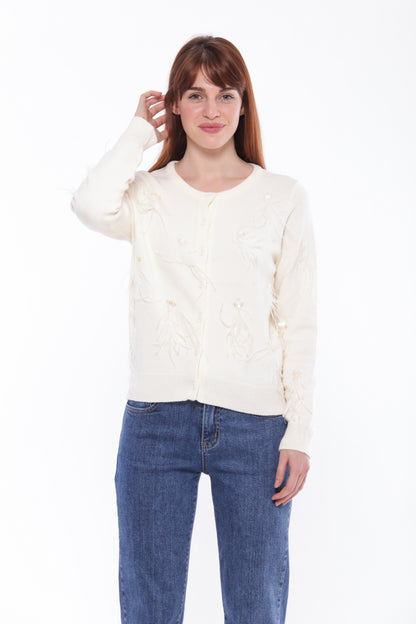 CARDIGAN CON DETTAGLI IN PIUME E PAILLETTES