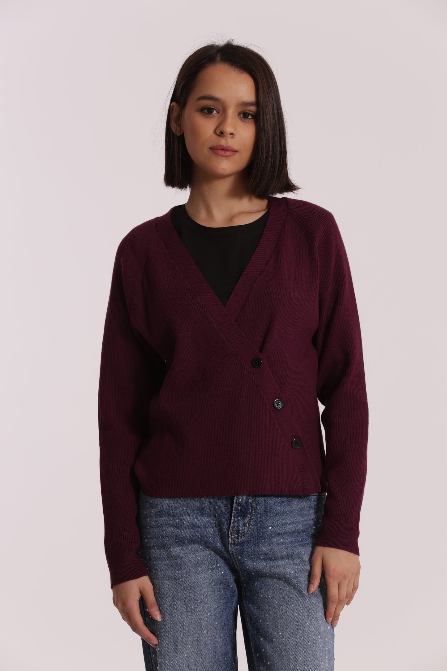 MAGLIA CARDIGAN CON CHIUSURA OBLICLA