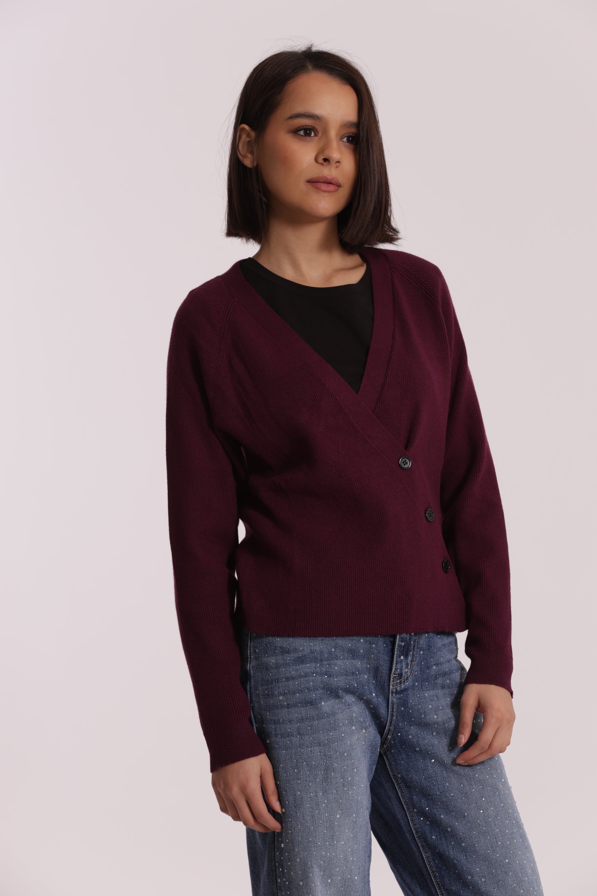 MAGLIA CARDIGAN CON CHIUSURA OBLICLA