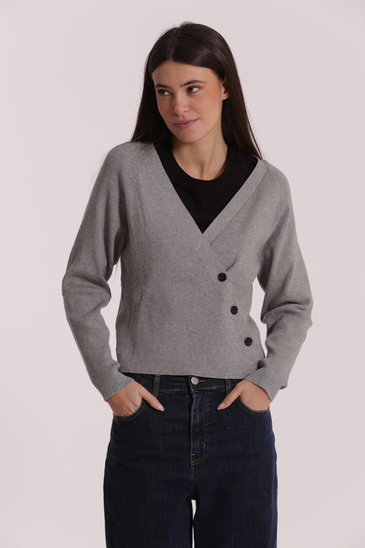MAGLIA CARDIGAN CON CHIUSURA OBLICLA