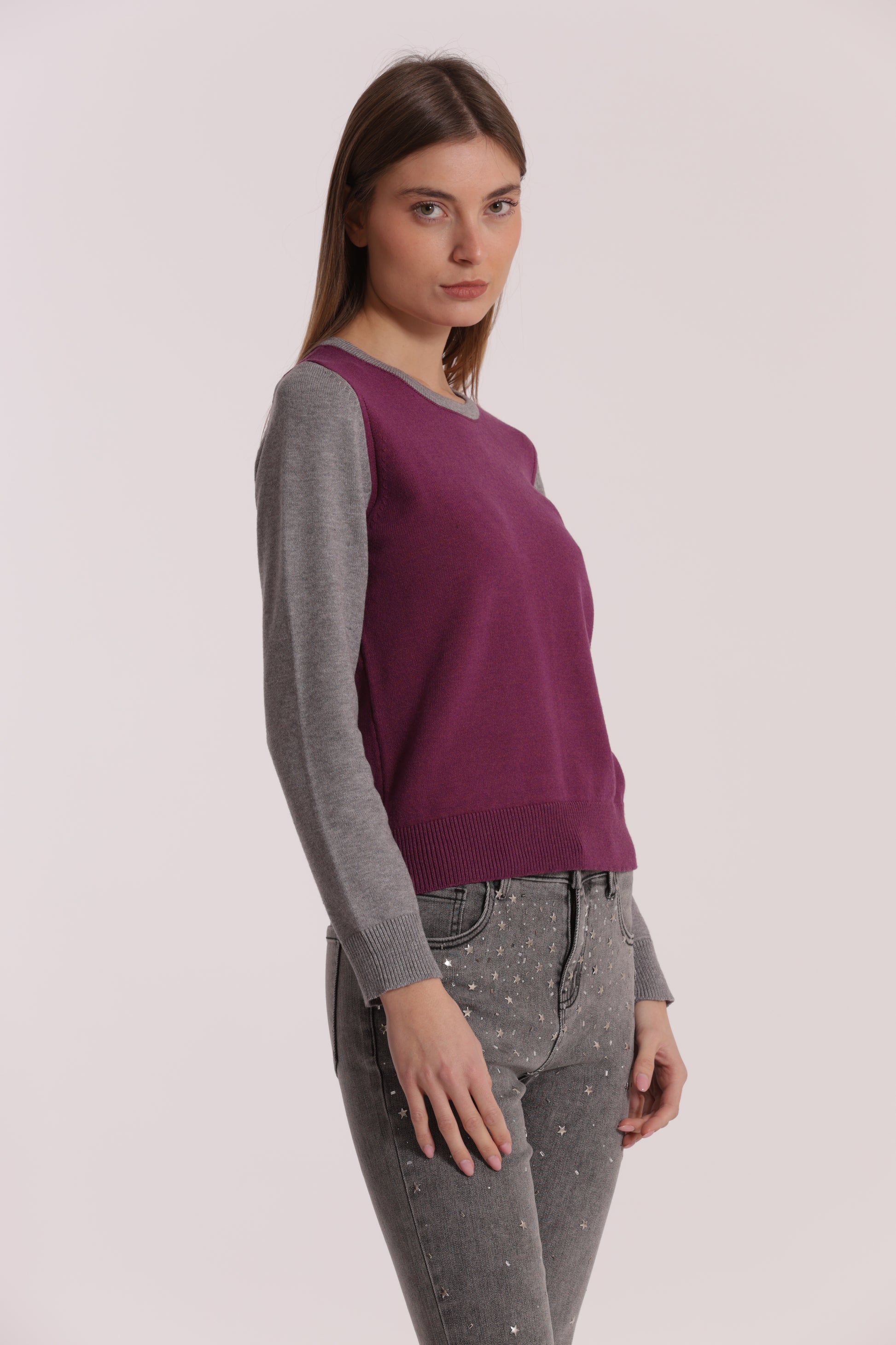 MAGLIA BICOLOR SCOLLO TONDO