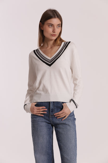 MAGLIA TRICOLOR CON DETTAGLIO RIGHE