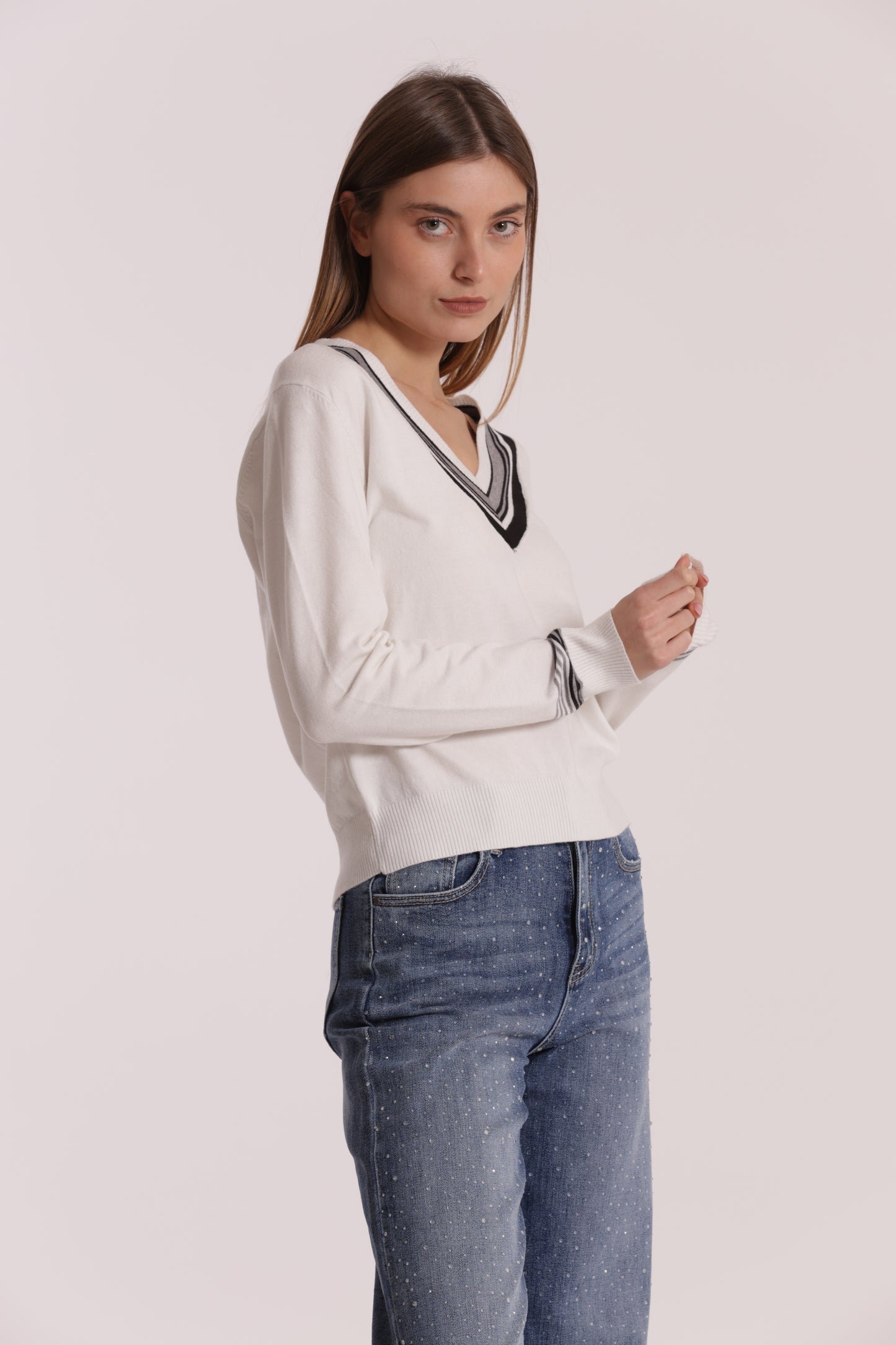 MAGLIA TRICOLOR CON DETTAGLIO RIGHE