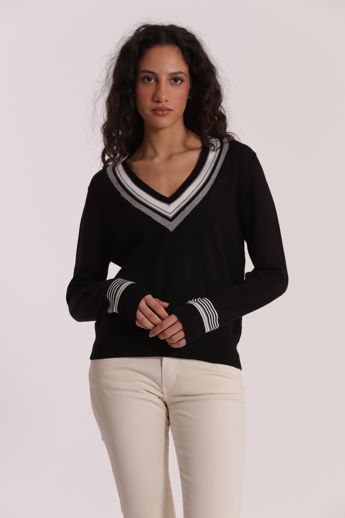 MAGLIA TRICOLOR CON DETTAGLIO RIGHE