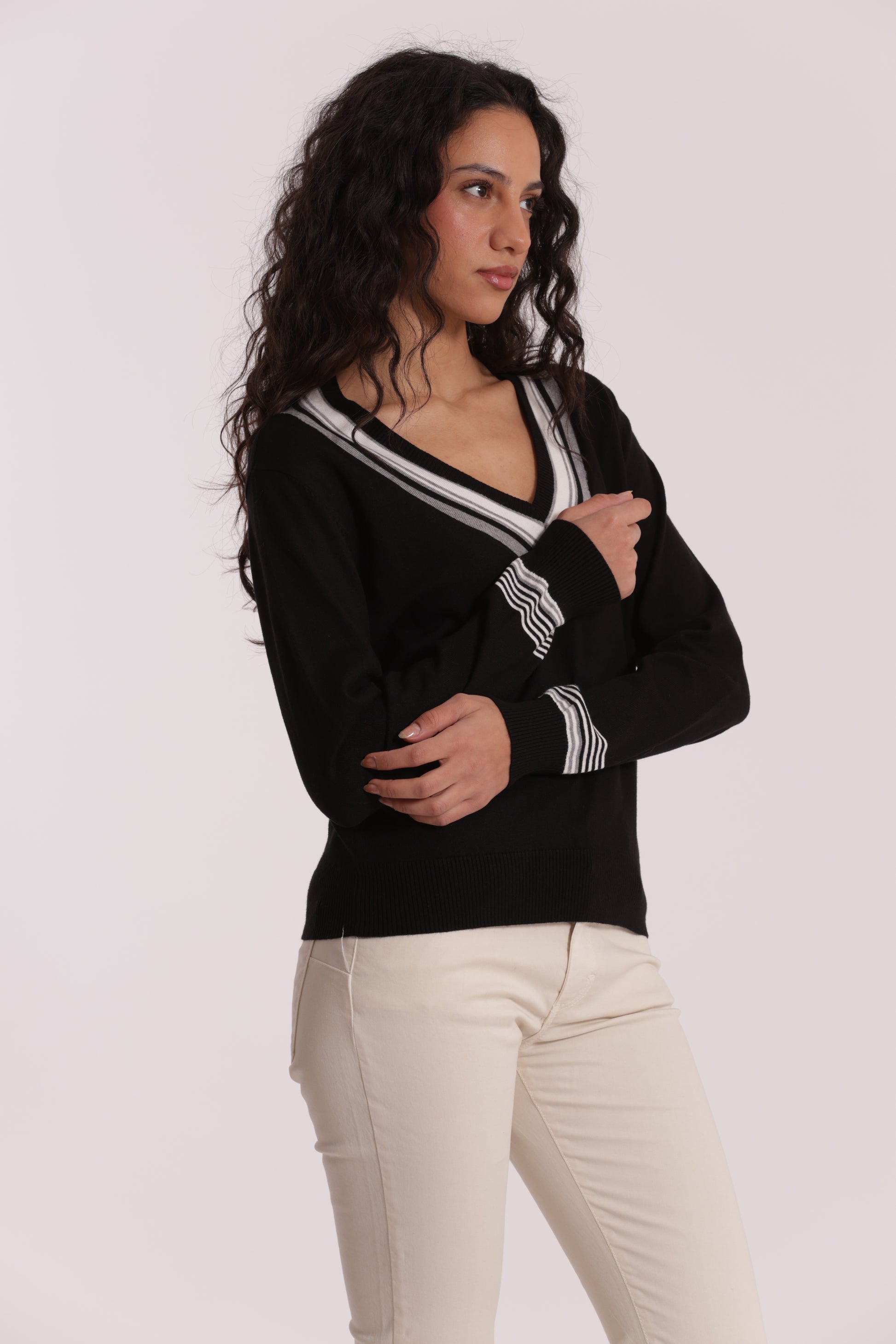 MAGLIA TRICOLOR CON DETTAGLIO RIGHE