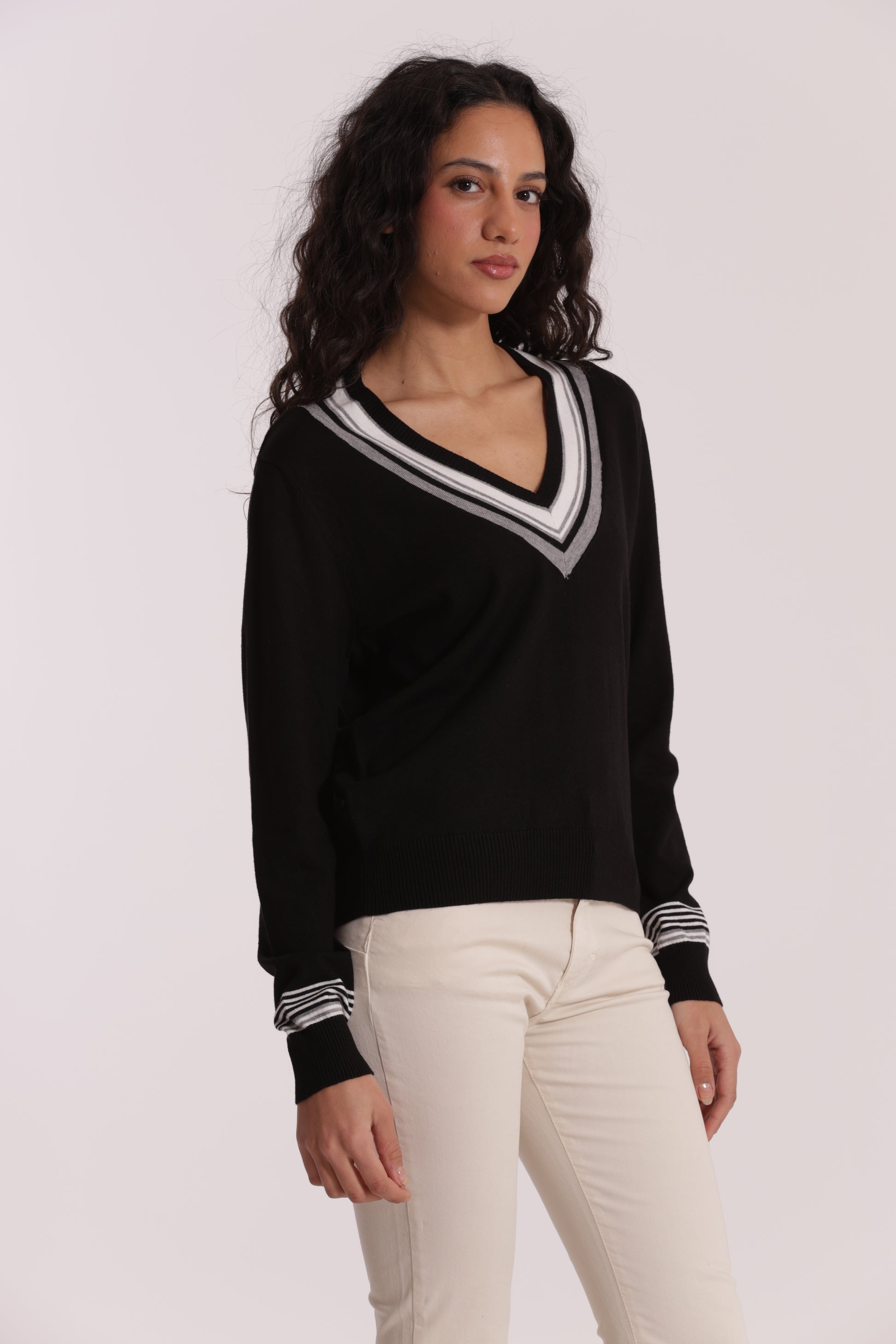 MAGLIA TRICOLOR CON DETTAGLIO RIGHE