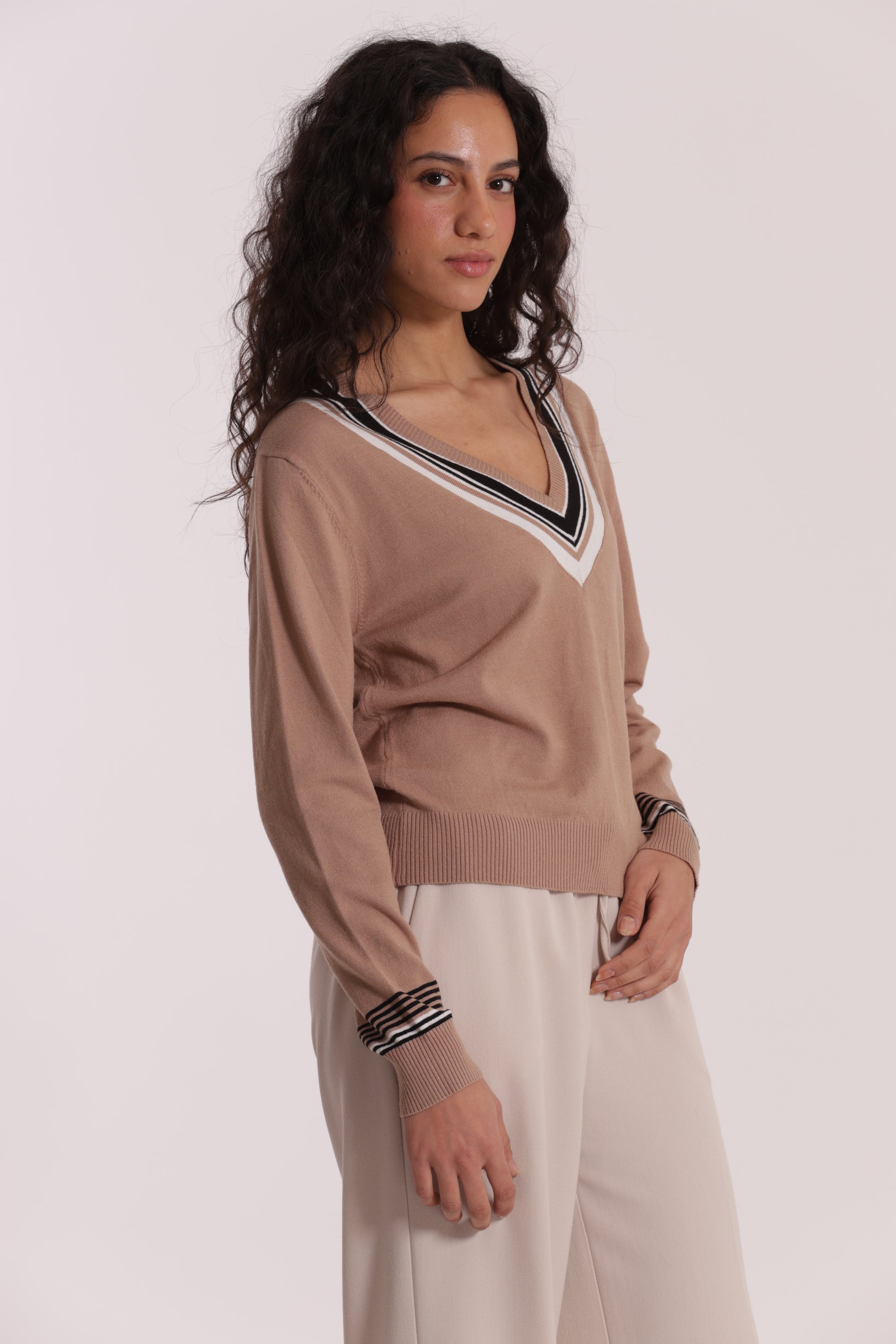 MAGLIA TRICOLOR CON DETTAGLIO RIGHE