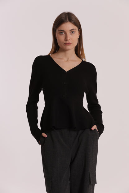 MAGLIA CARDIGAN SVASATO SUL FONDO CON BOTTONI