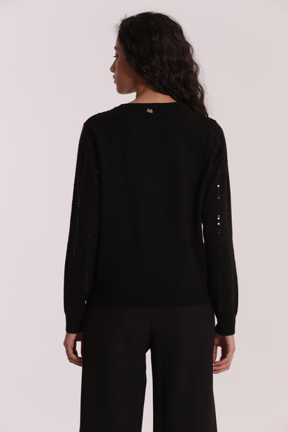 MAGLIA SCOLLO TONDO CON PAILLETES