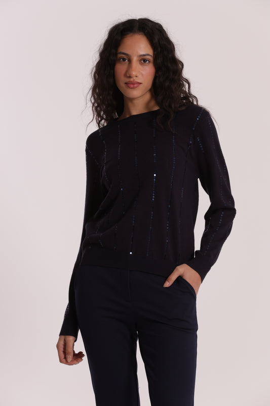MAGLIA SCOLLO TONDO CON PAILLETES