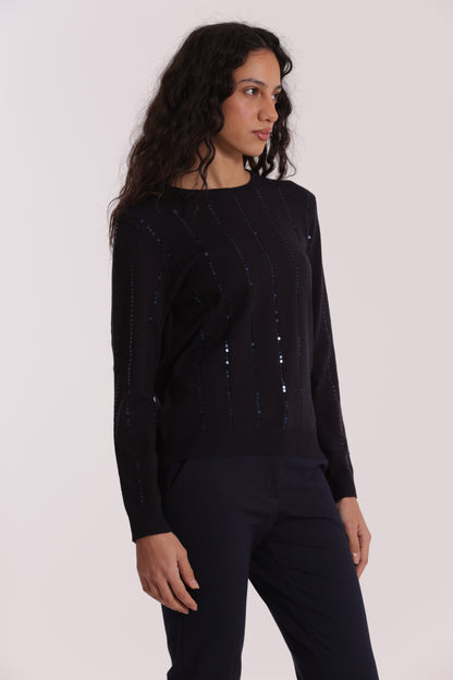 MAGLIA SCOLLO TONDO CON PAILLETES