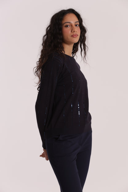 MAGLIA SCOLLO TONDO CON PAILLETES