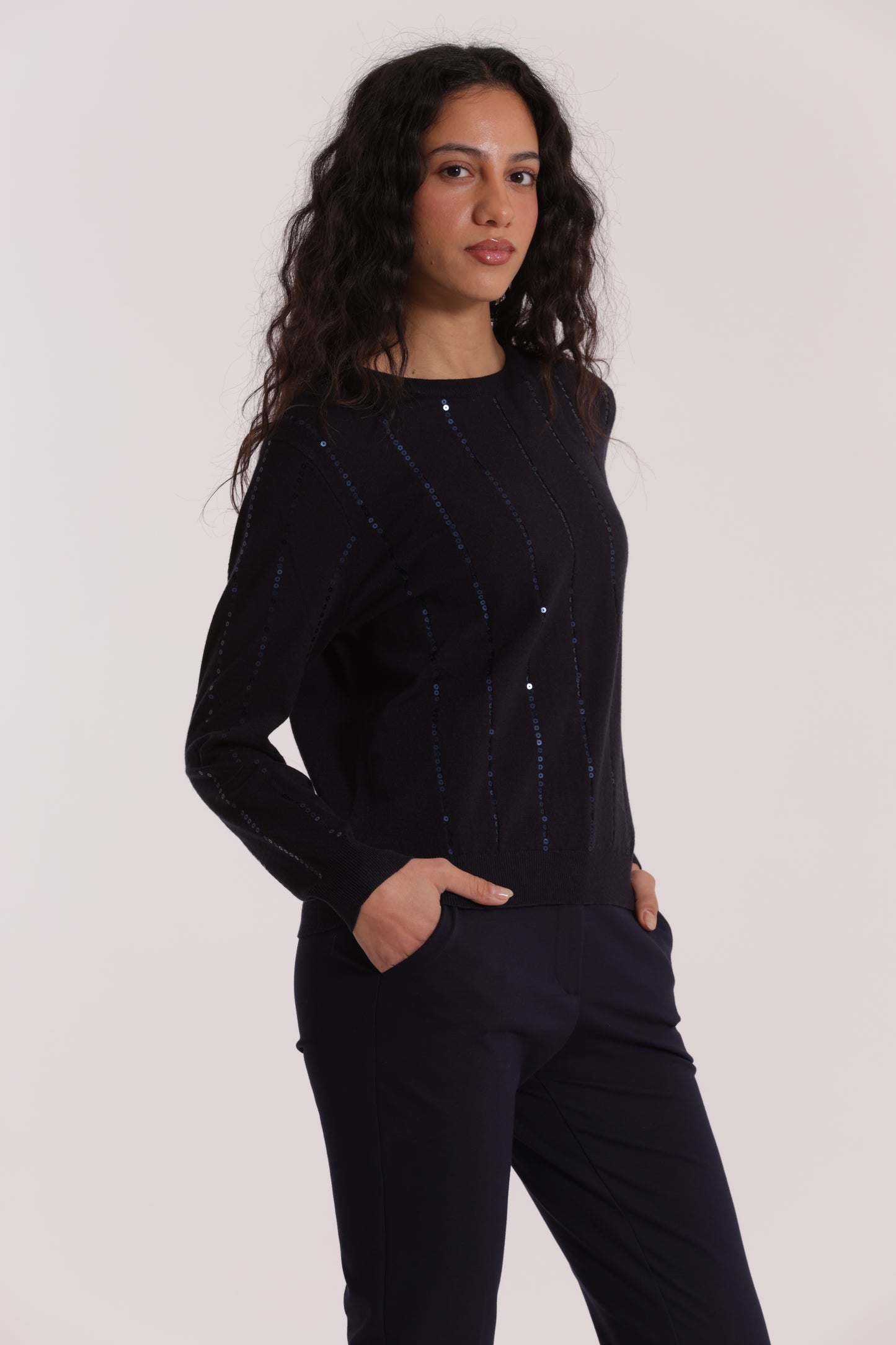 MAGLIA SCOLLO TONDO CON PAILLETES