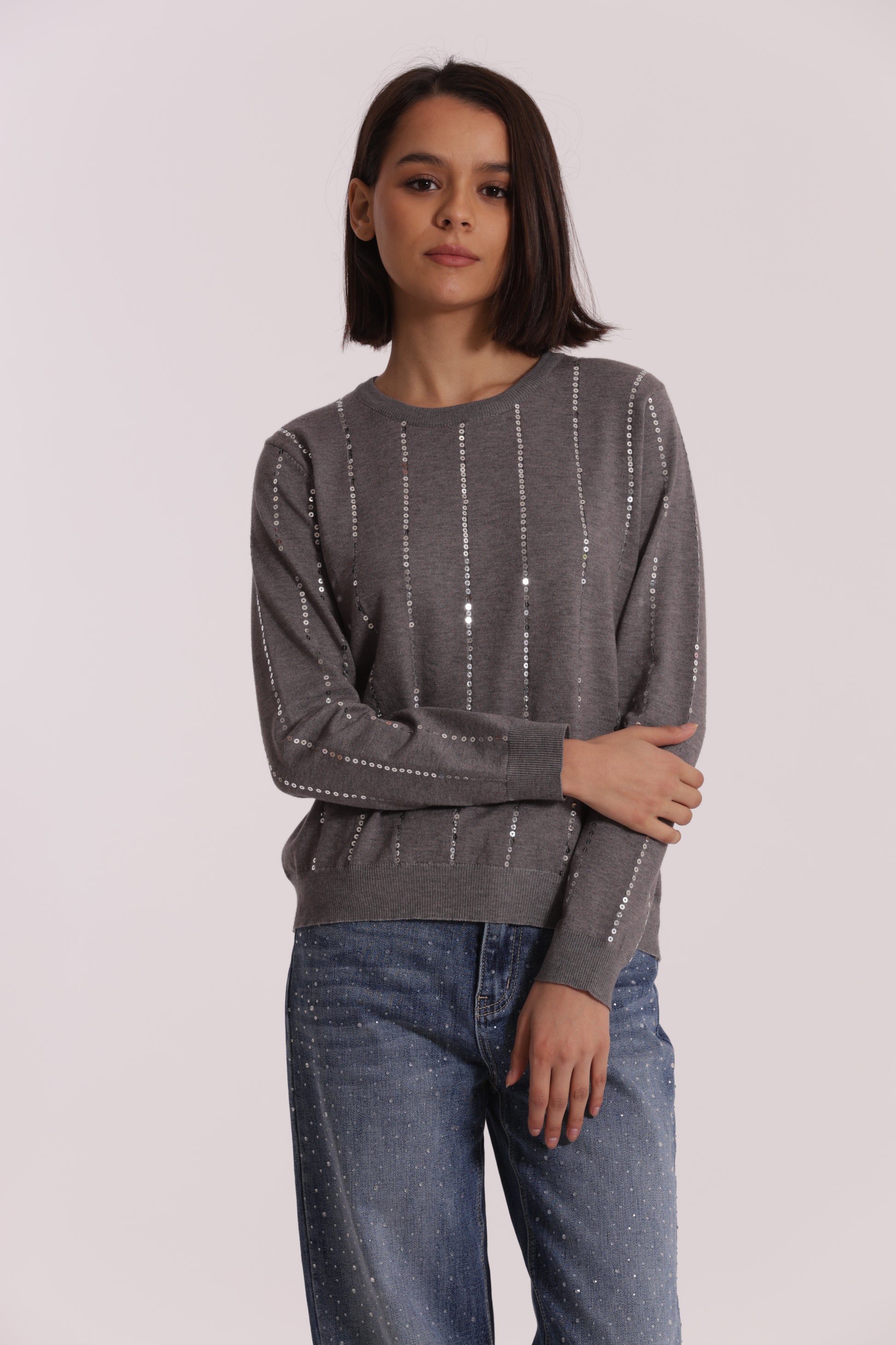 MAGLIA SCOLLO TONDO CON PAILLETES