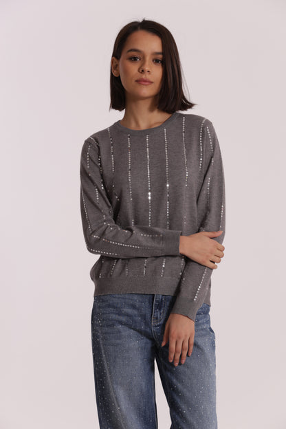 MAGLIA SCOLLO TONDO CON PAILLETES