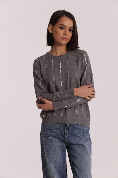 MAGLIA SCOLLO TONDO CON PAILLETES