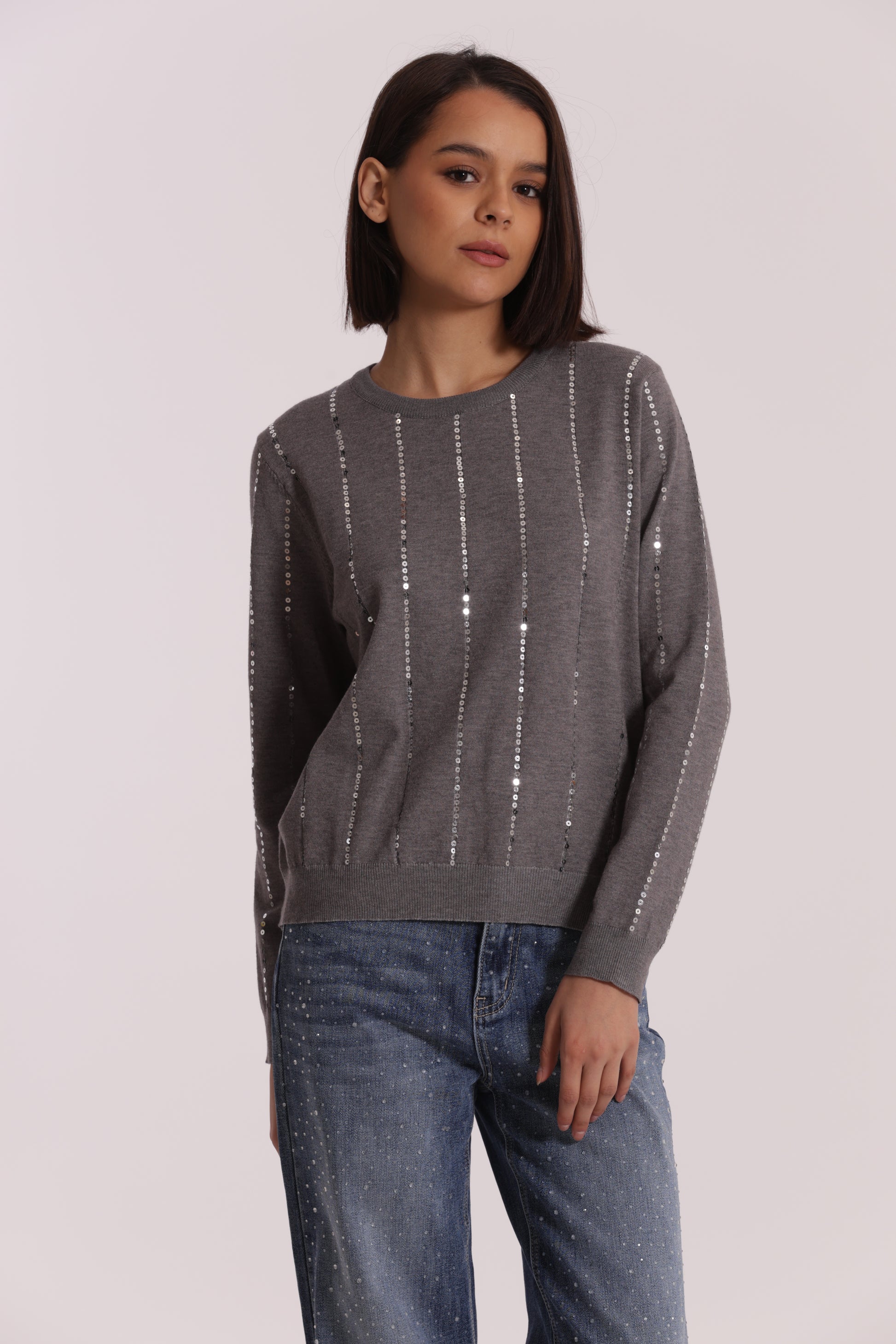MAGLIA SCOLLO TONDO CON PAILLETES