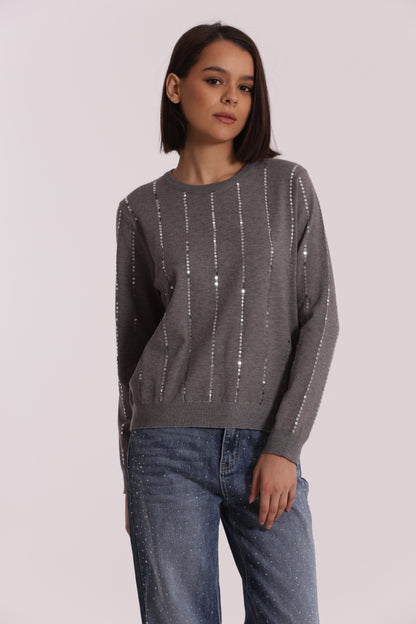 MAGLIA SCOLLO TONDO CON PAILLETES