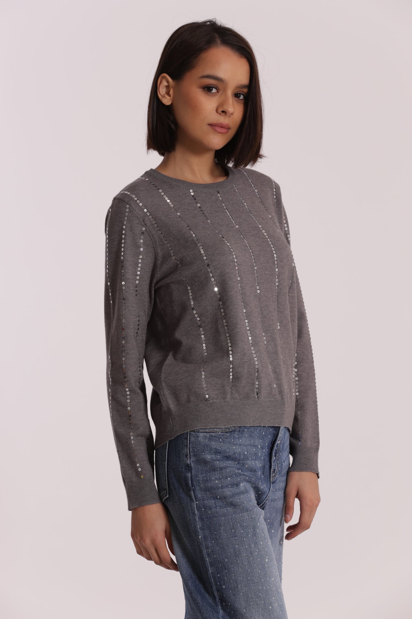 MAGLIA SCOLLO TONDO CON PAILLETES