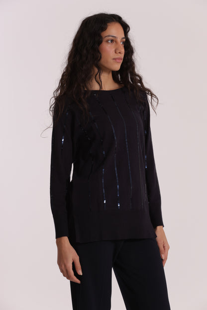 MAGLIA OVER CON SPACCHI LATERALI  E PAILLETTES