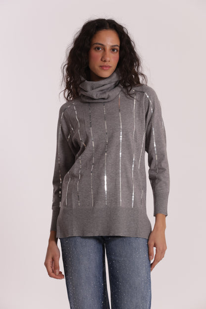 MAGLIA OVER CON SPACCHI LATERALI  E PAILLETTES