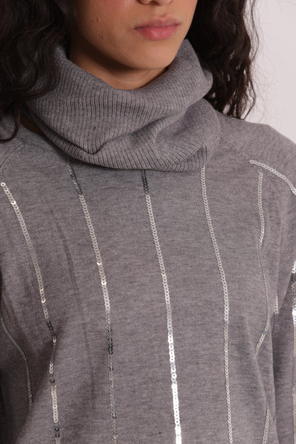 MAGLIA OVER CON SPACCHI LATERALI  E PAILLETTES