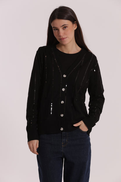 MAGLIA CARDIGAN CON BORDI PAILLETTES