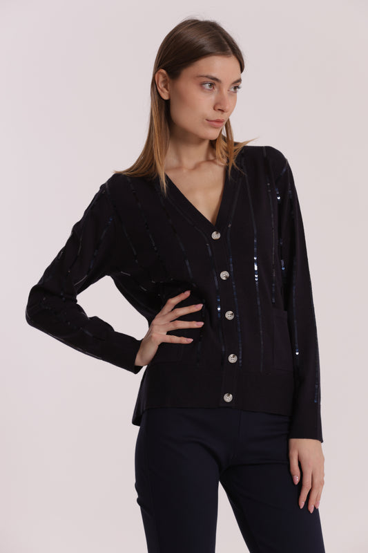 MAGLIA CARDIGAN CON BORDI PAILLETTES