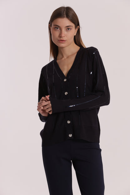 MAGLIA CARDIGAN CON BORDI PAILLETTES