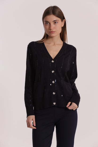 MAGLIA CARDIGAN CON BORDI PAILLETTES