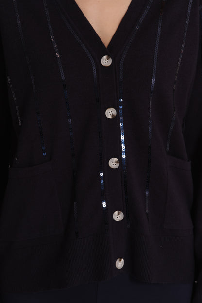 MAGLIA CARDIGAN CON BORDI PAILLETTES