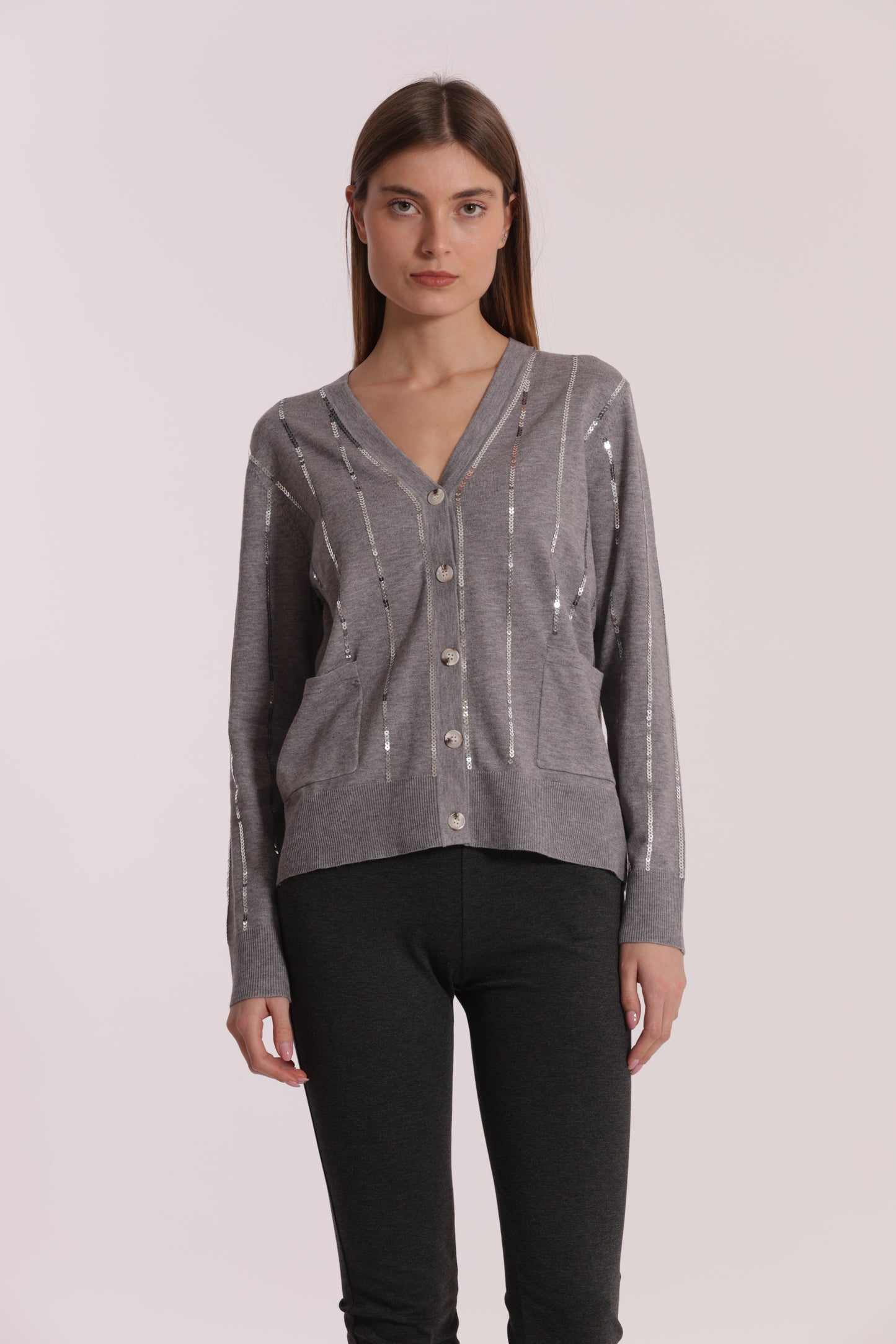 MAGLIA CARDIGAN CON BORDI PAILLETTES