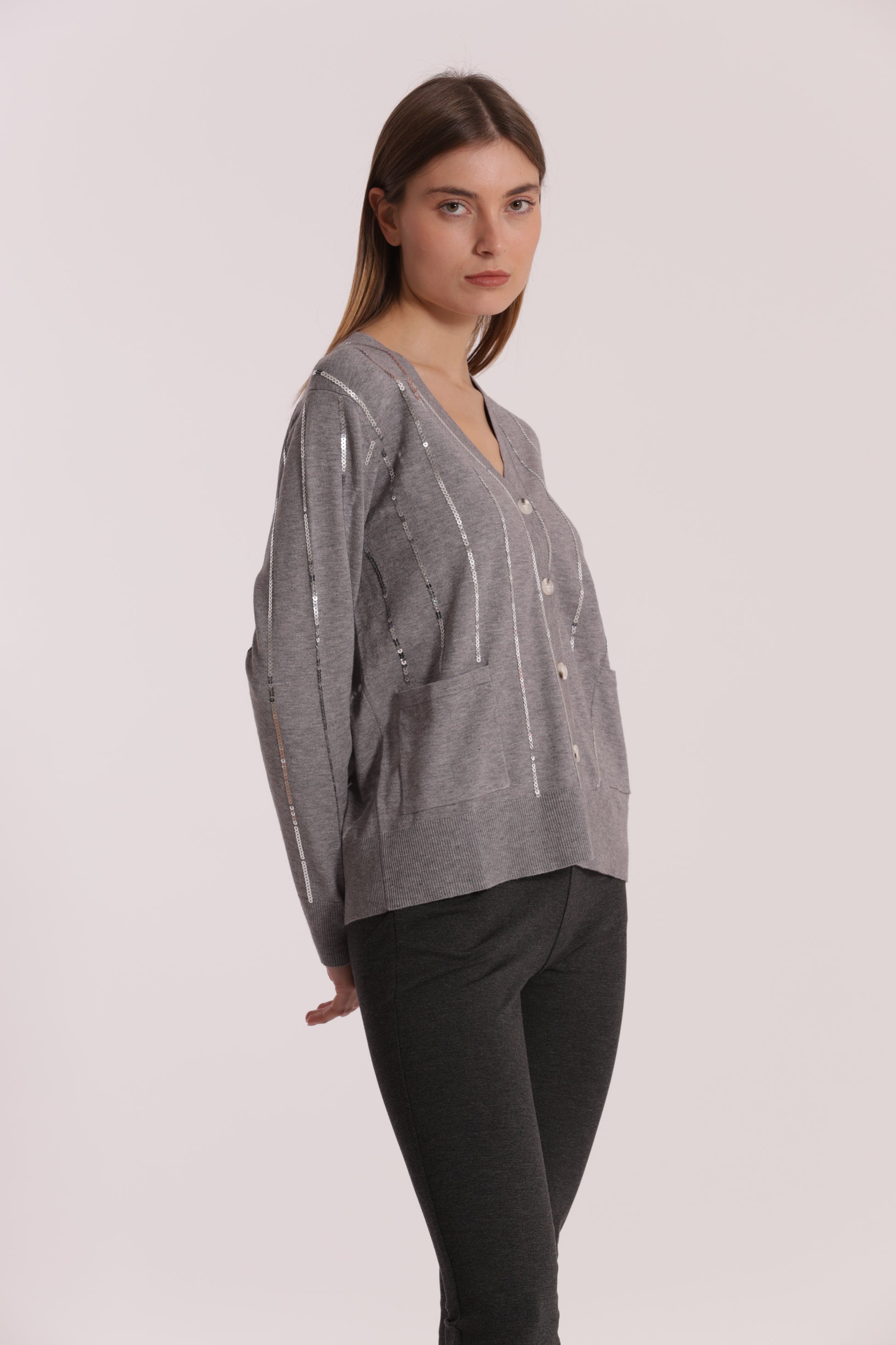 MAGLIA CARDIGAN CON BORDI PAILLETTES