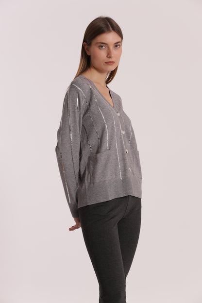 MAGLIA CARDIGAN CON BORDI PAILLETTES