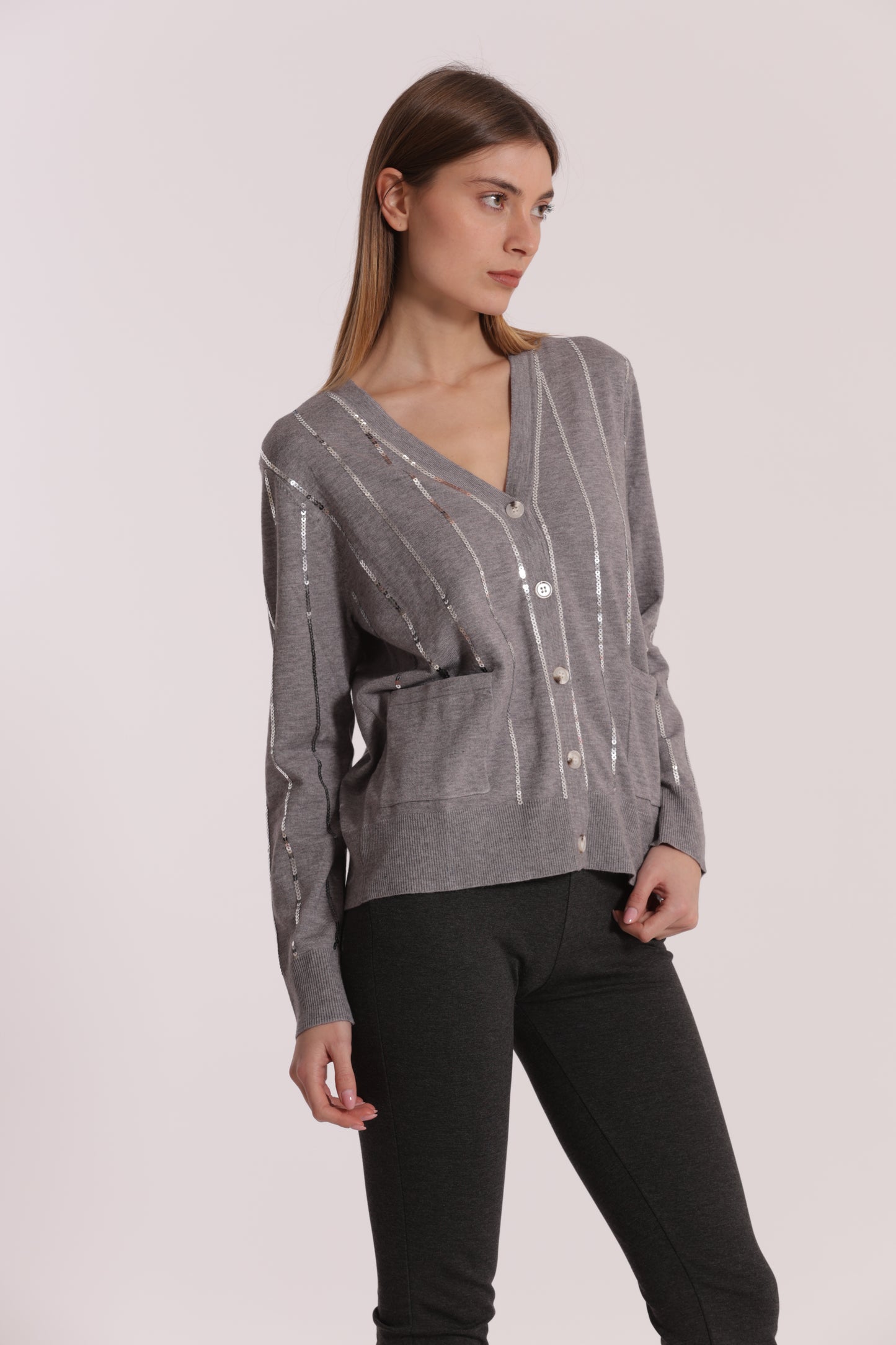 MAGLIA CARDIGAN CON BORDI PAILLETTES
