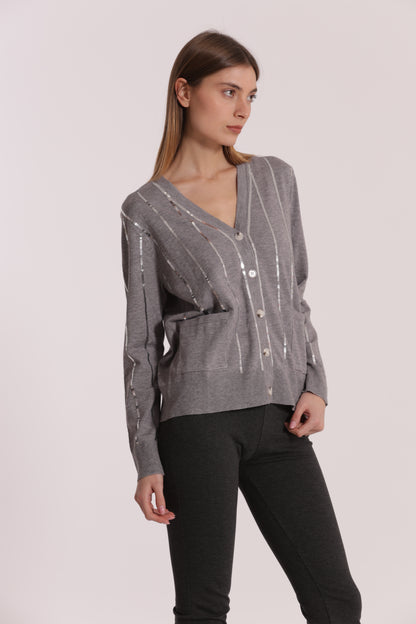 MAGLIA CARDIGAN CON BORDI PAILLETTES