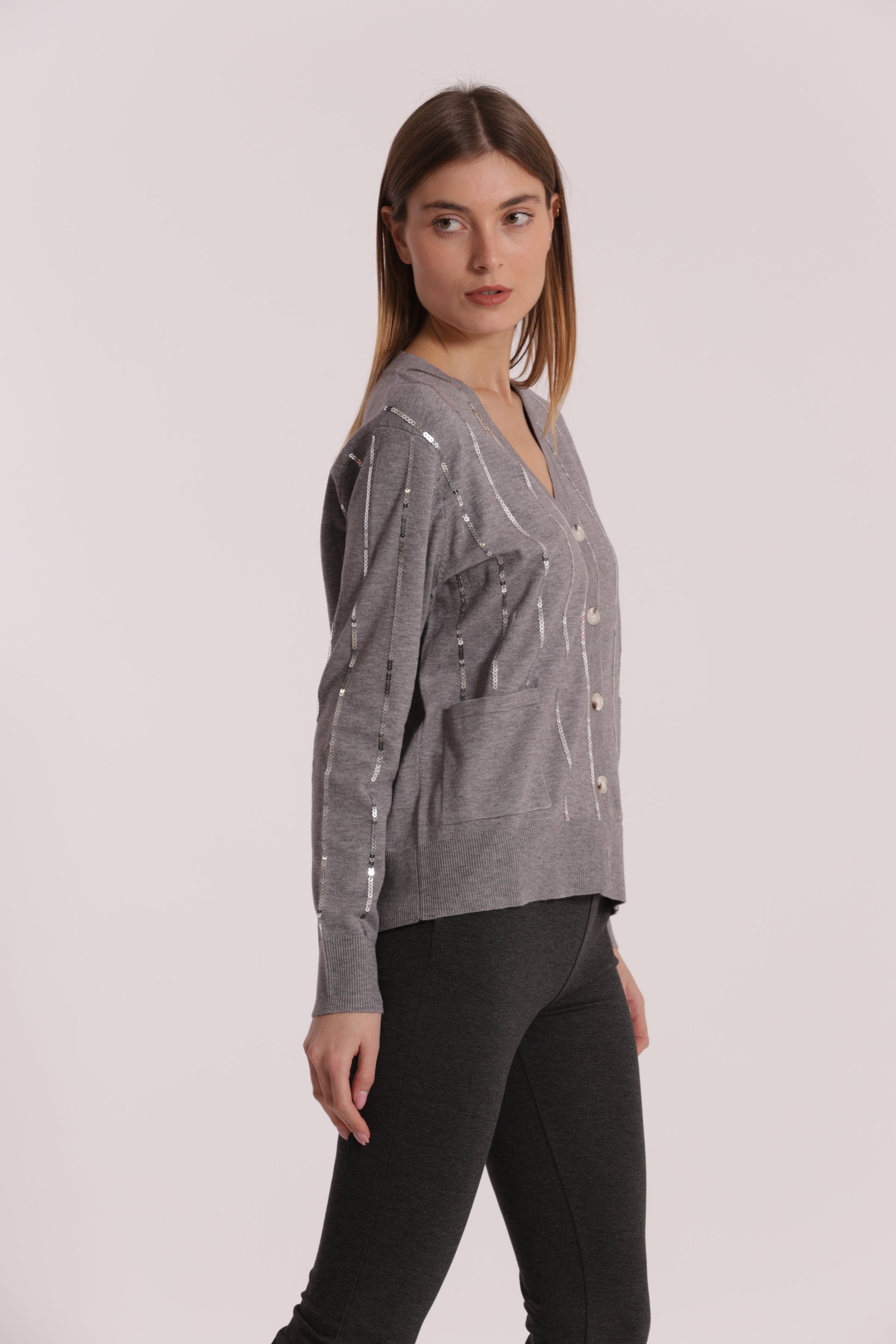 MAGLIA CARDIGAN CON BORDI PAILLETTES