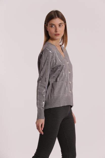 MAGLIA CARDIGAN CON BORDI PAILLETTES
