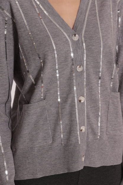 MAGLIA CARDIGAN CON BORDI PAILLETTES