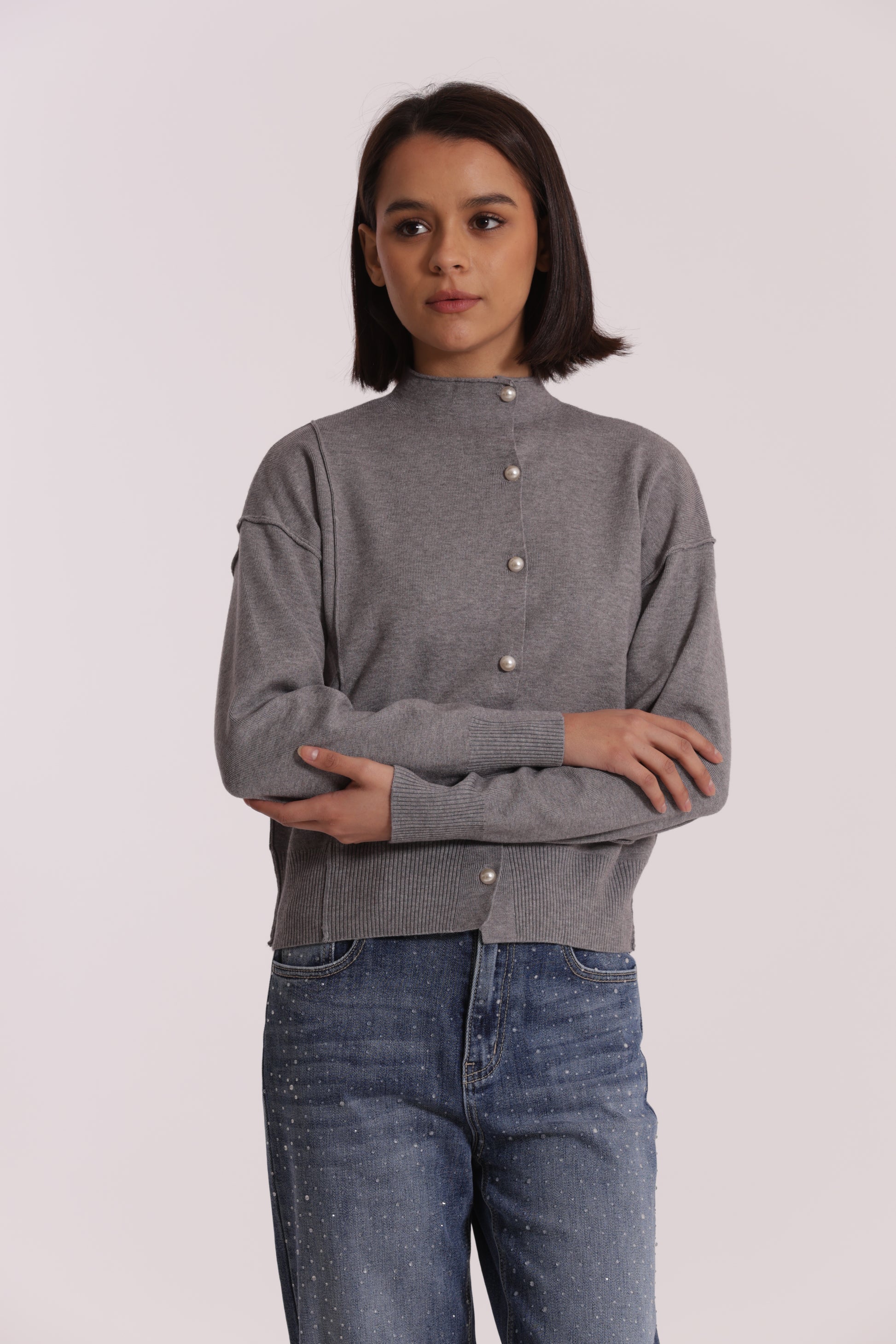 MAGLIA CARDIGAN CON BOTTONI PERLE