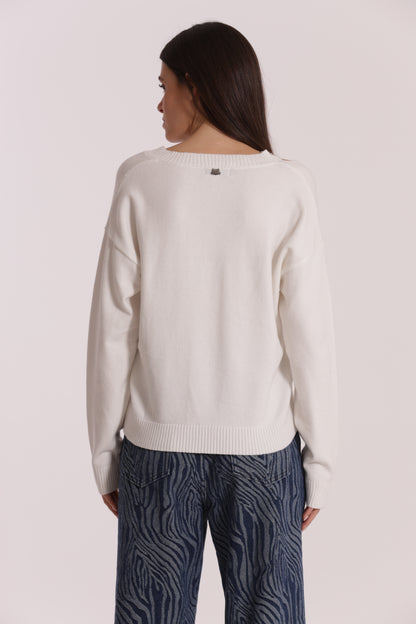 MAGLIA SCOLLO V CUT OUT CON STRASS