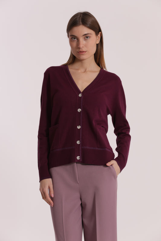 MAGLIA CARDIGAN CON BORDI LUREX