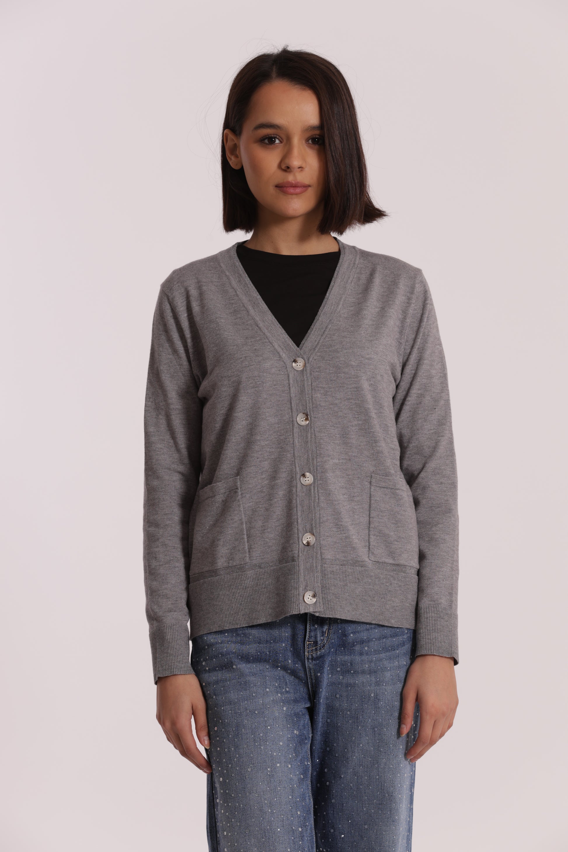 MAGLIA CARDIGAN CON BORDI LUREX